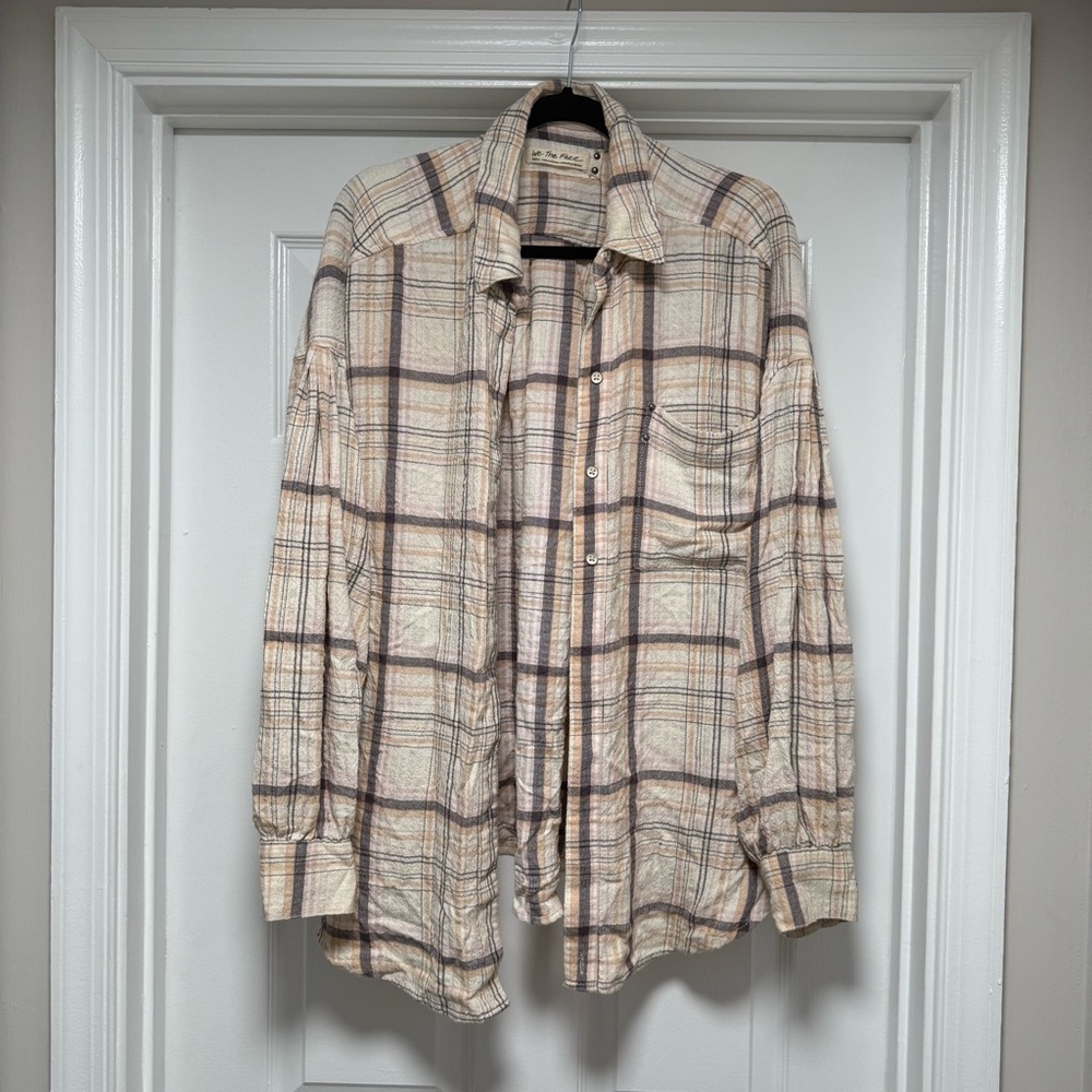 We The Free Plaid Shirt in Cream and Tan